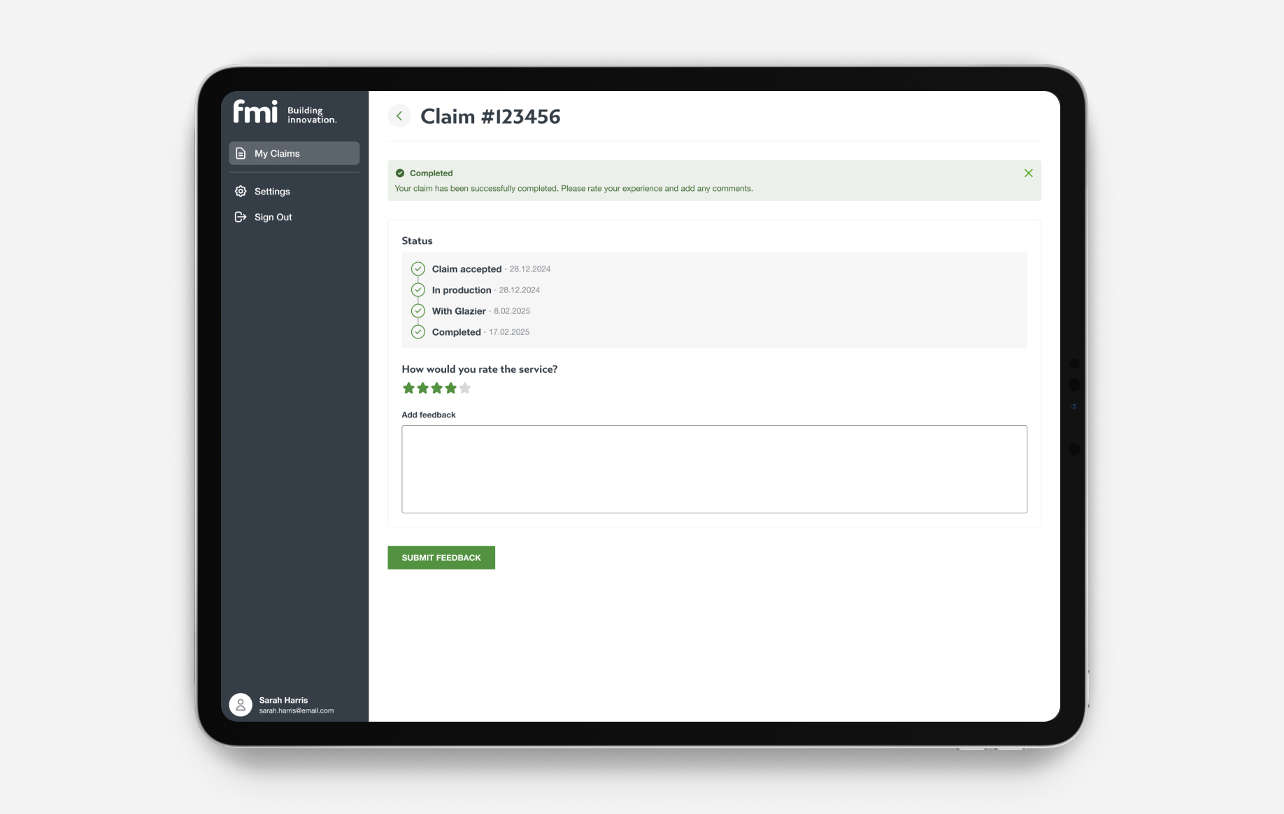 FMI Customer Portal tablet