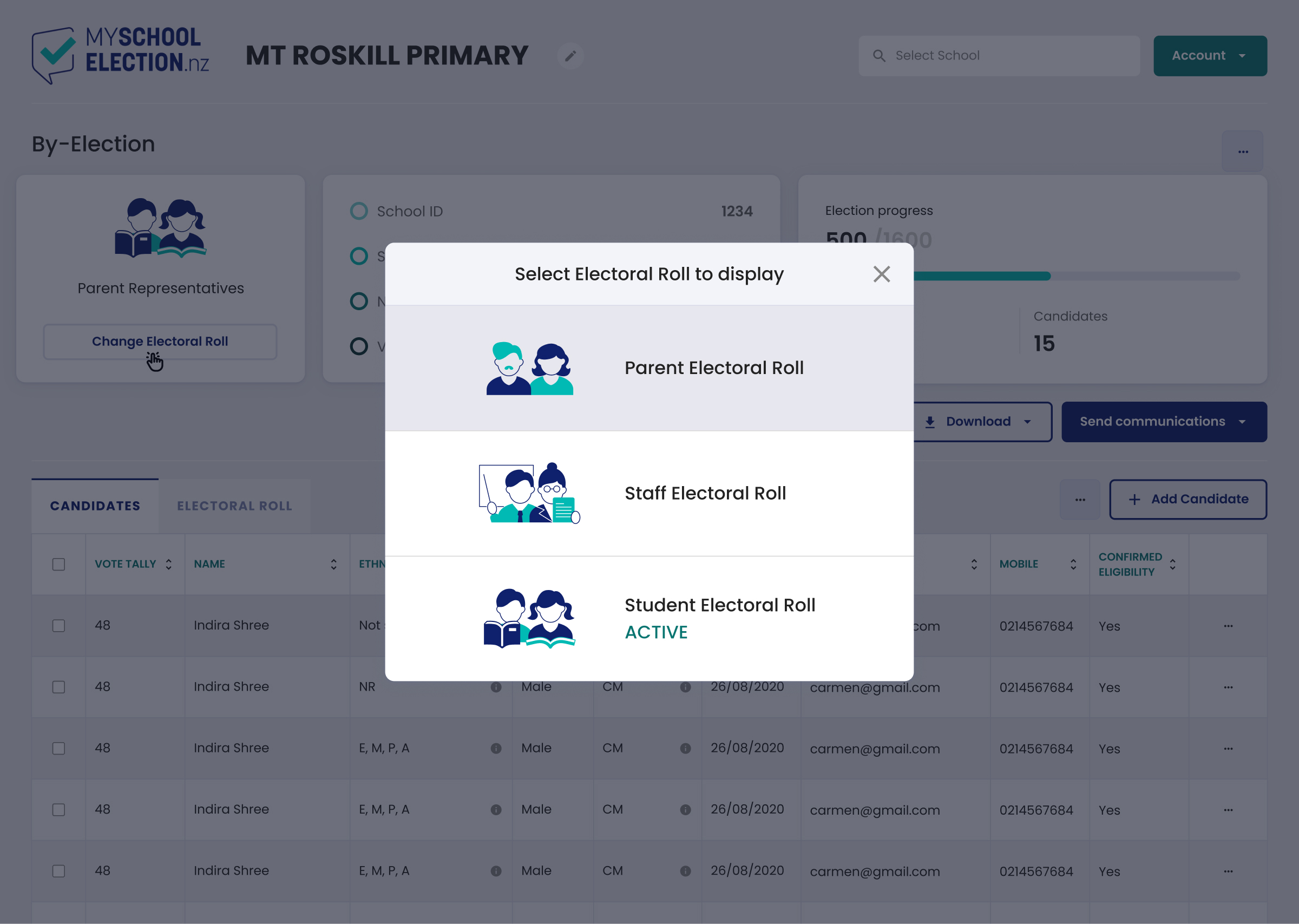 my school election popup page