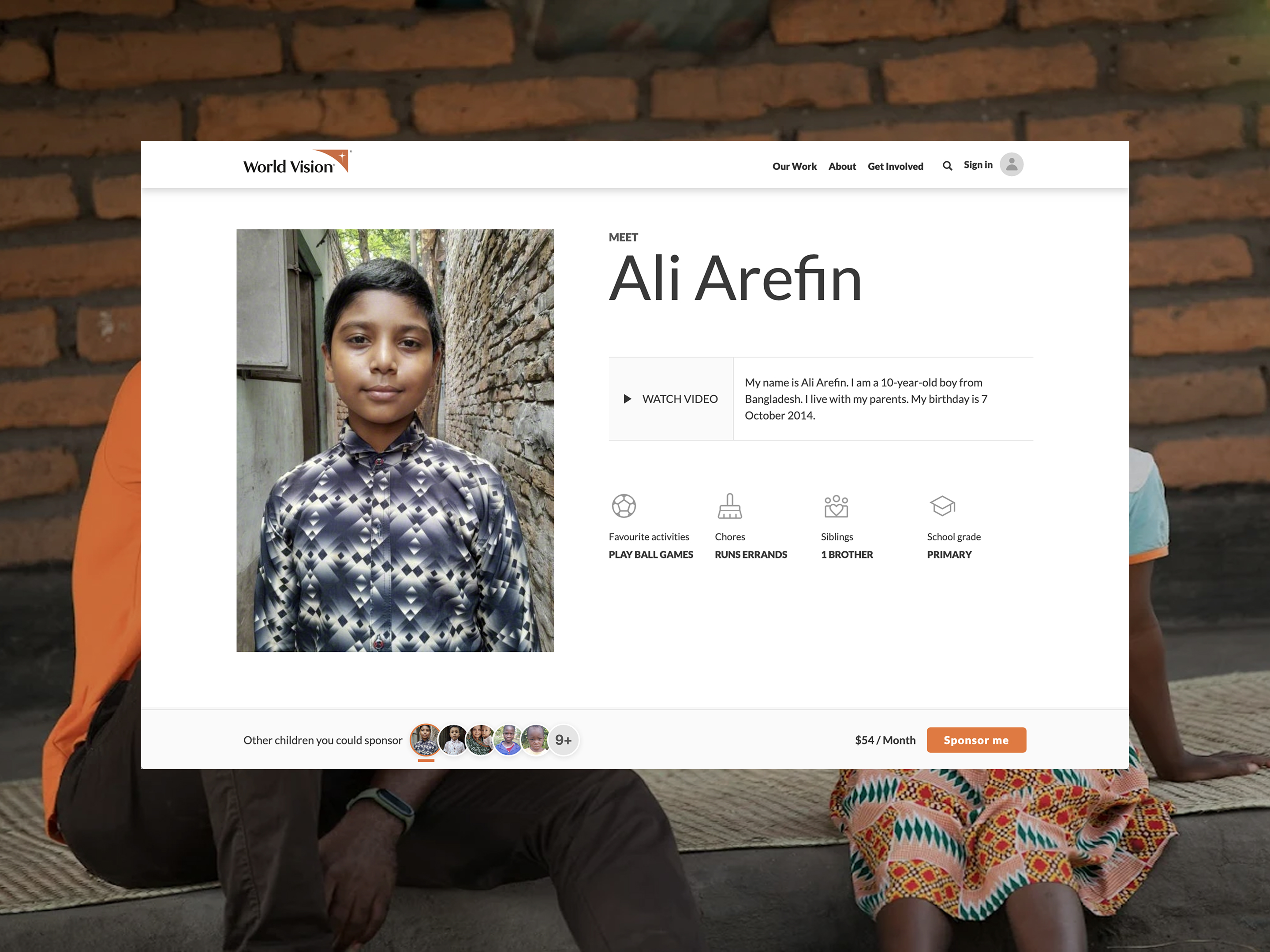 world vision profile selector